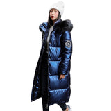 women X-long oversize blue down jackets thick casual