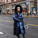 women X-long oversize blue down jackets thick casual