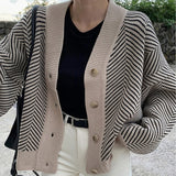 Knitted Striped Cardigan Sweater Women Fashion