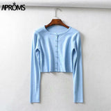 Aproms Candy Color Ribbed Knitted Cardigan Women