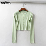 Aproms Candy Color Ribbed Knitted Cardigan Women