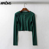 Aproms Candy Color Ribbed Knitted Cardigan Women