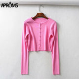 Aproms Candy Color Ribbed Knitted Cardigan Women