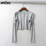 Aproms Candy Color Ribbed Knitted Cardigan Women