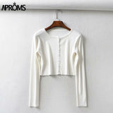 Aproms Candy Color Ribbed Knitted Cardigan Women